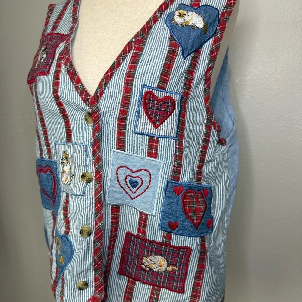Casey & Max Vintage Cat & Heart Patchwork Vest – Size M
